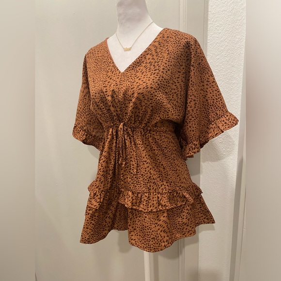 Storia Keep Your Edge Brown & Black Leopard Animal Print Ruffle Romper - S - Picture 12 of 17